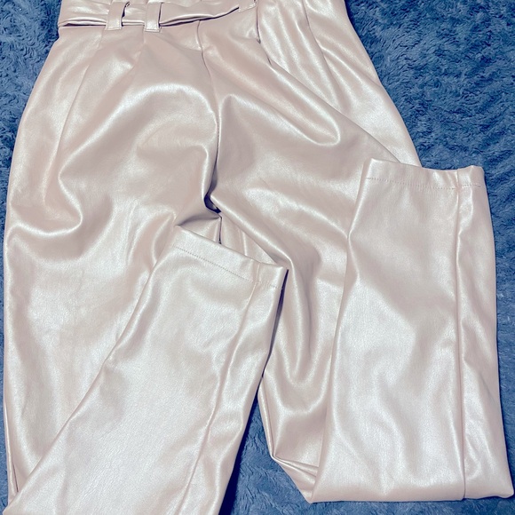 Faux leather blush pink metallic paper bag pants size XS NWT - Picture 5 of 5